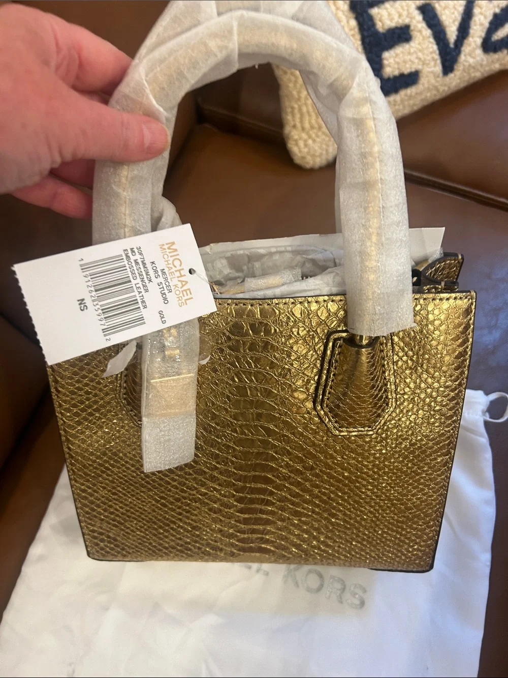 New with tags  Michael Kors Metallic Gold Textured Small Mercer